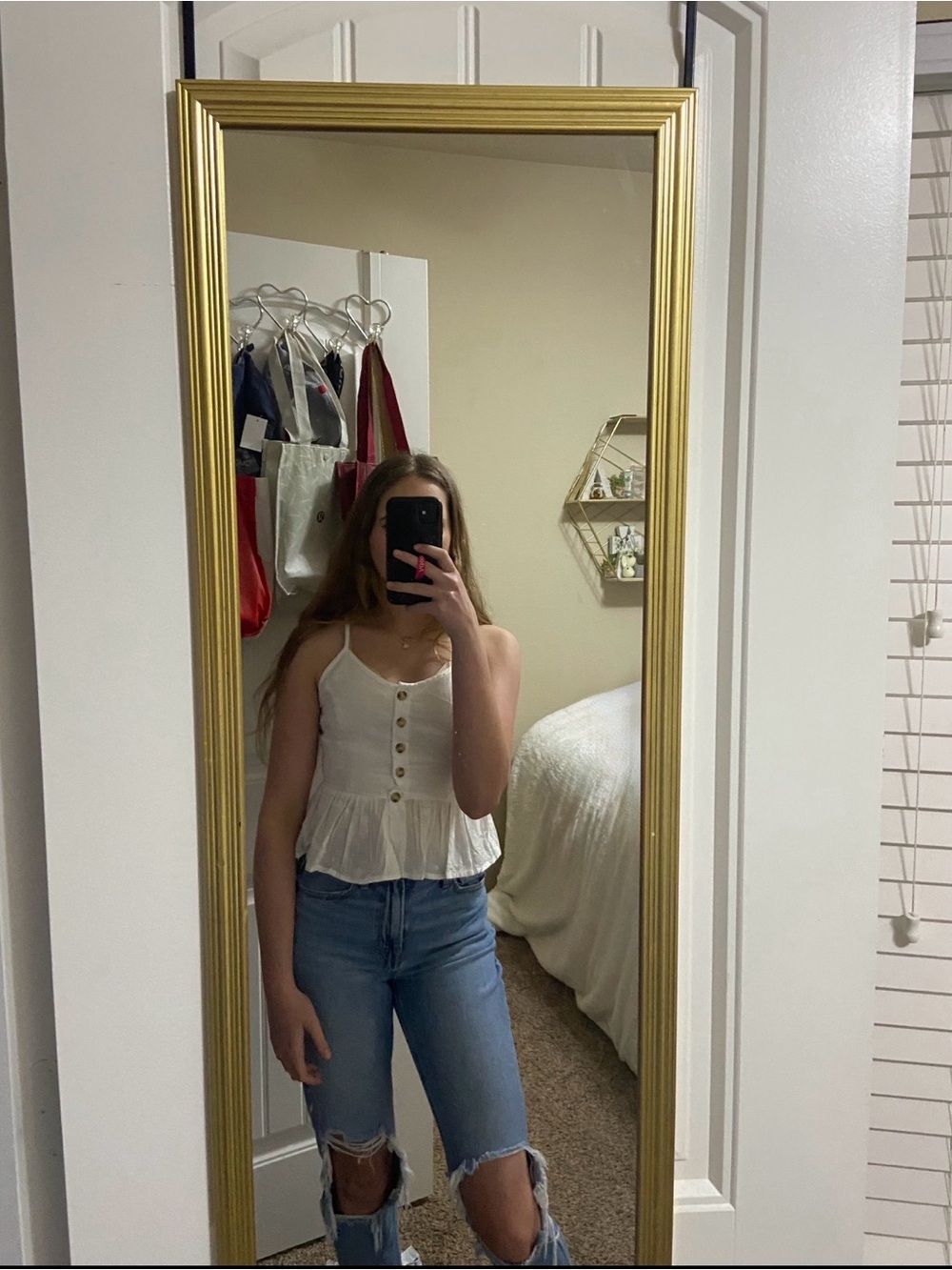 Worn Once! Jopna White Eyelet Button-Front Peplum Cami